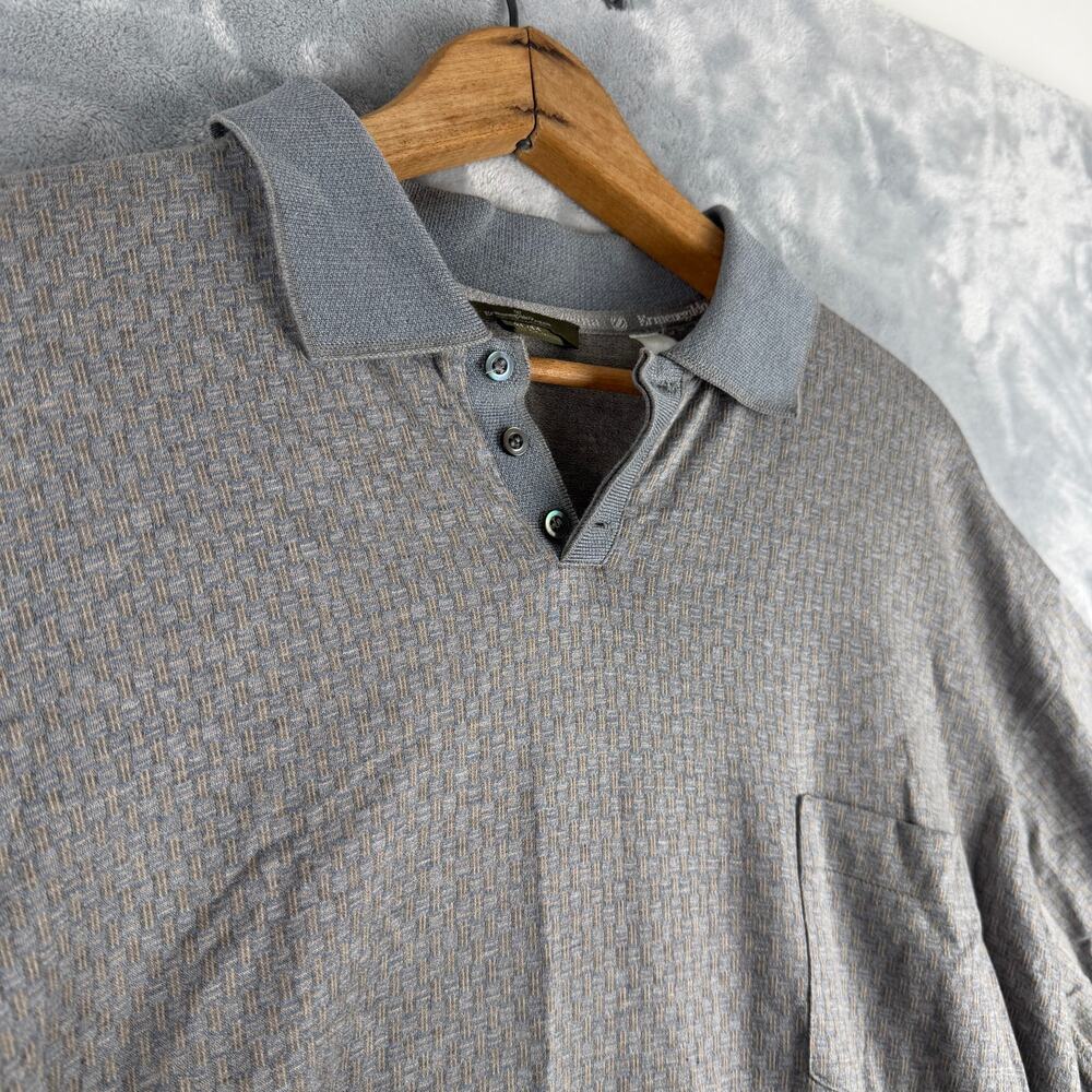 Ermenegildo Zegna Mens XL Brown Geometric Basketweave Cotton Polo Shirt Italy